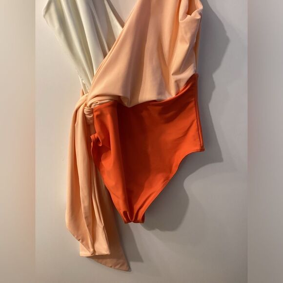 Paper LONDON Colorblock Orange Cream Swimsuit with‎ Wrap Detail Size - Picture 8 of 16